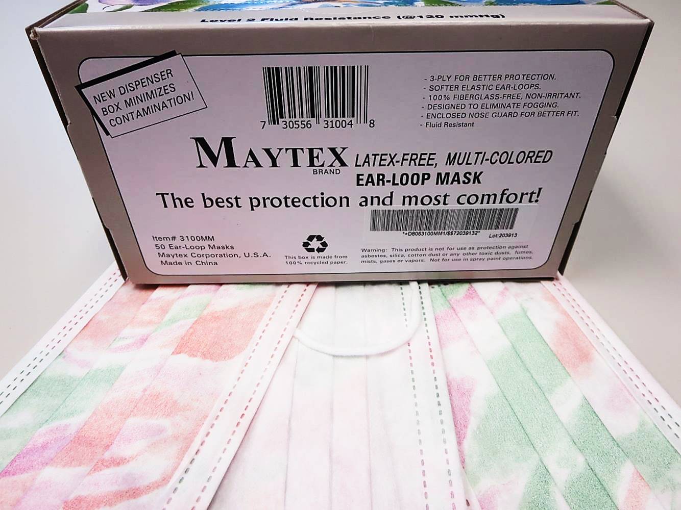 3100M Maytex Multi-Colored ASTM Level 2 Disposable Procedure Ear-Loop Masks